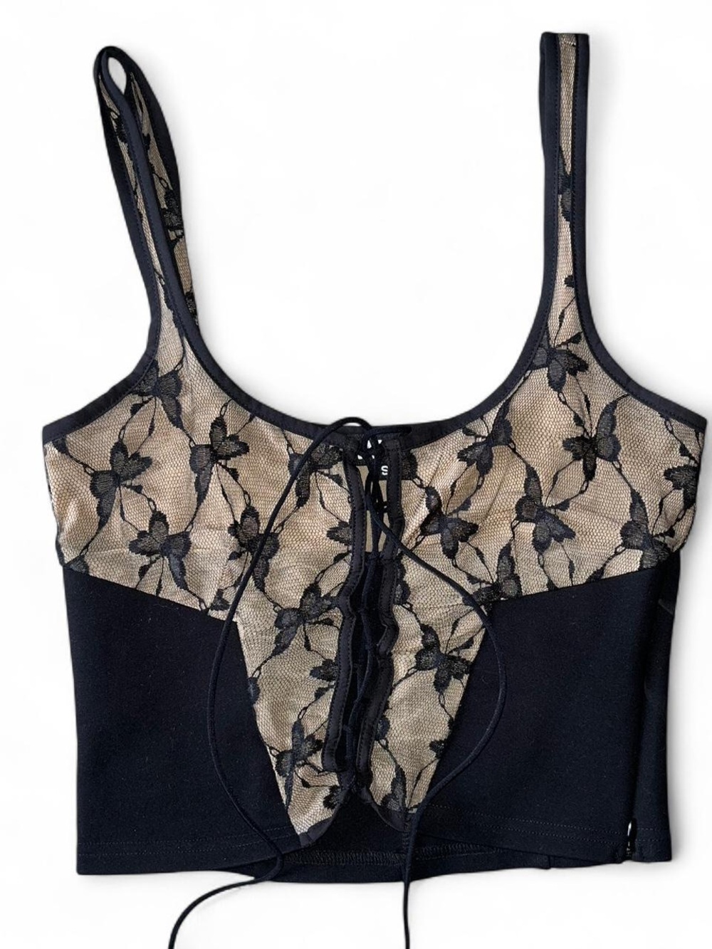 I.AM.GIA Lace Crop Tank Top in Black and Nude